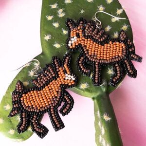 Brown Horse Pony Seed Bead Earrings